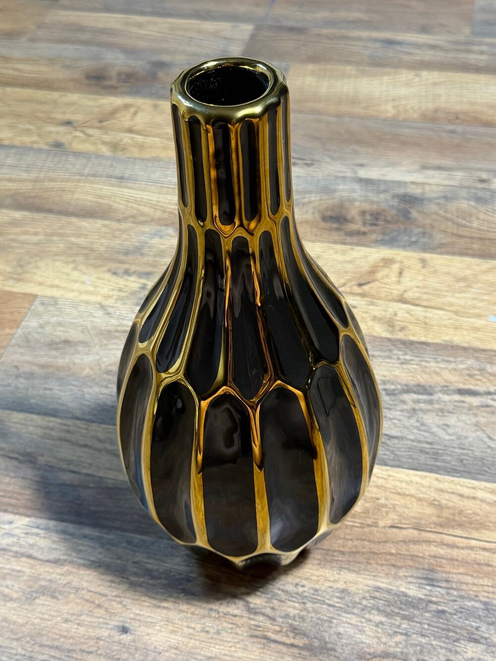 Black Gold Vase Sculptural Ribbed Decorative Planter Statement Home Decor